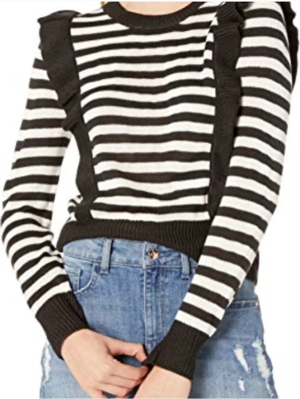 Jack by BB Dakota Black and White Stripe Ruffle Sweater